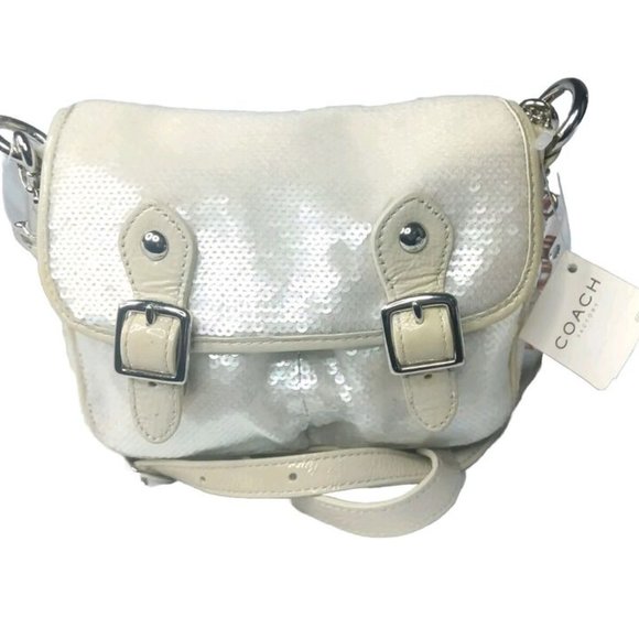 Coach Poppy Sequined Mini Field Bag #16315 Opal White Crossbody Bag Small - Picture 2 of 10
